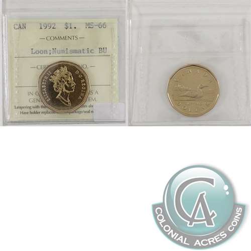 1992 Canada Loon Dollar ICCS Certified MS66 Numismatic BU