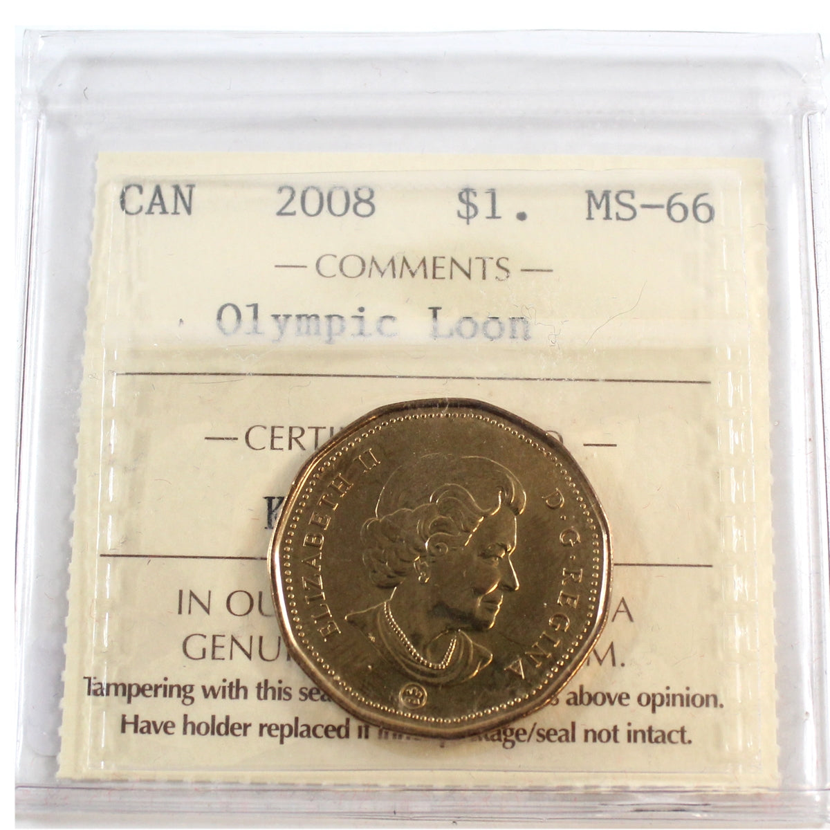 2008 Olympic Canada Loon Dollar ICCS Certified MS66