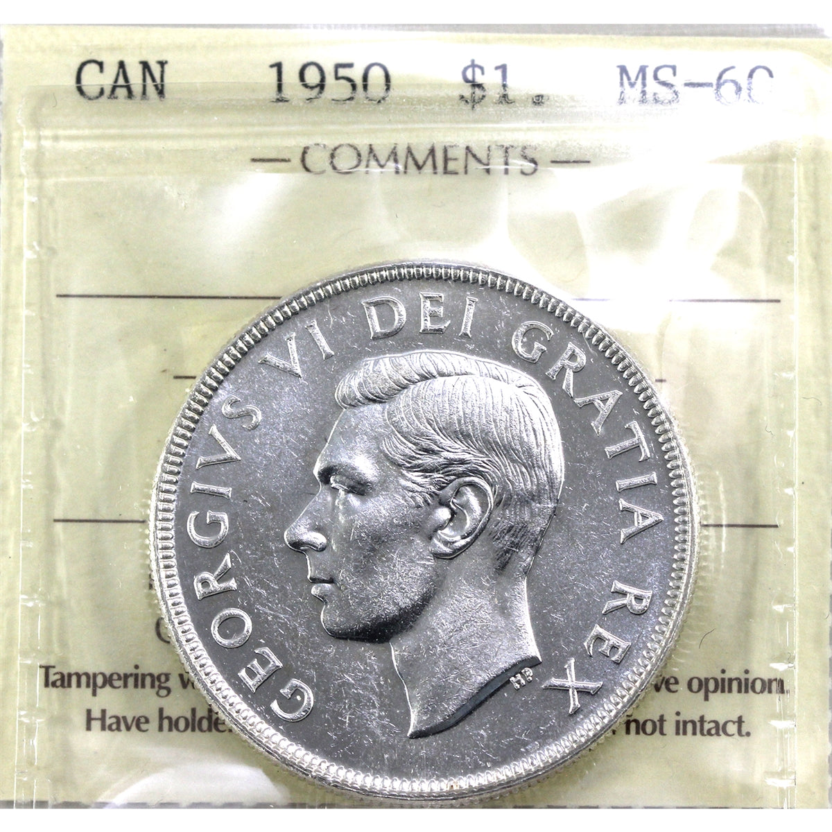 1950 Canada Dollar ICCS Certified MS60