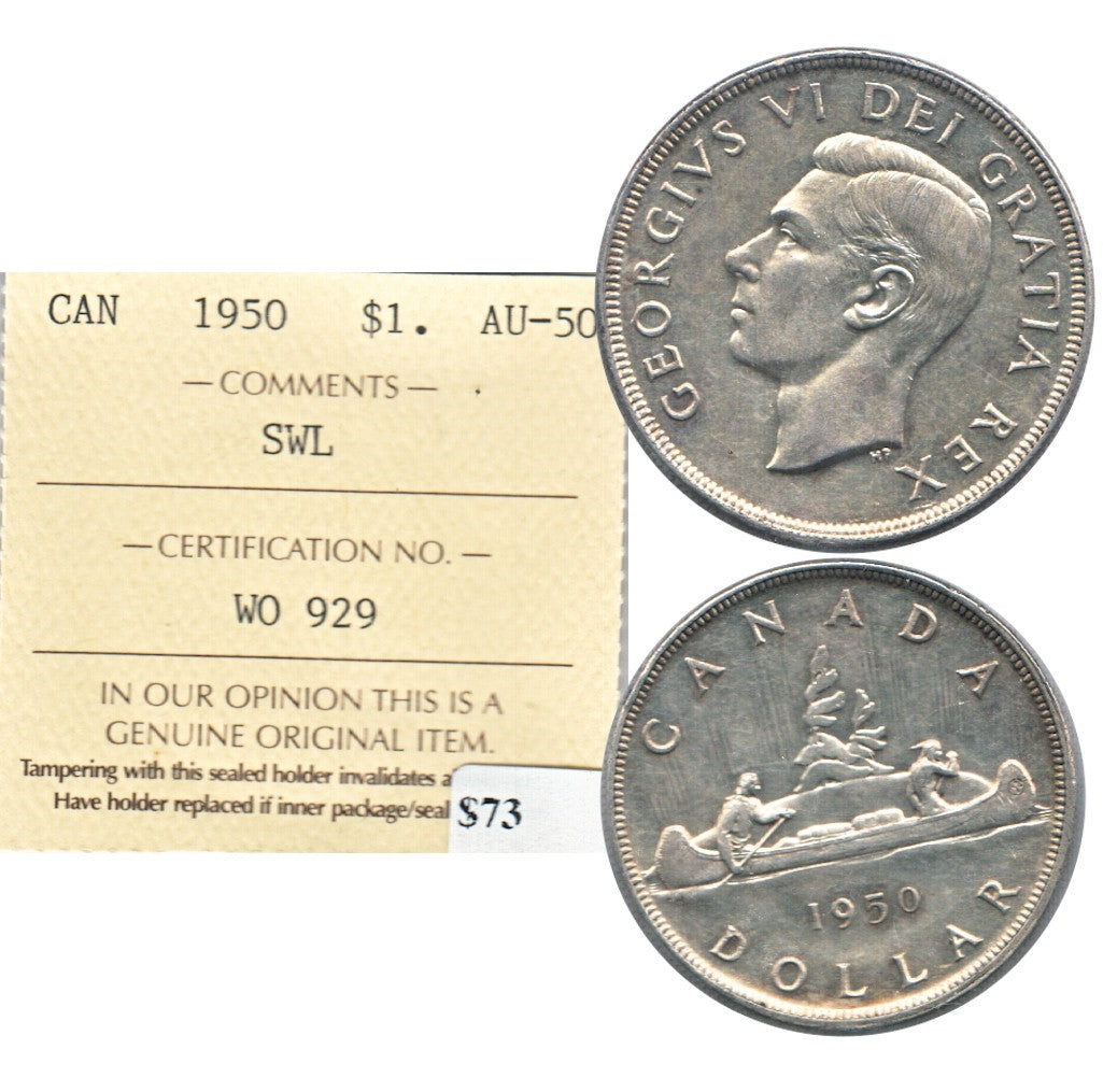 1950 SWL Canada Dollar ICCS Certified AU50