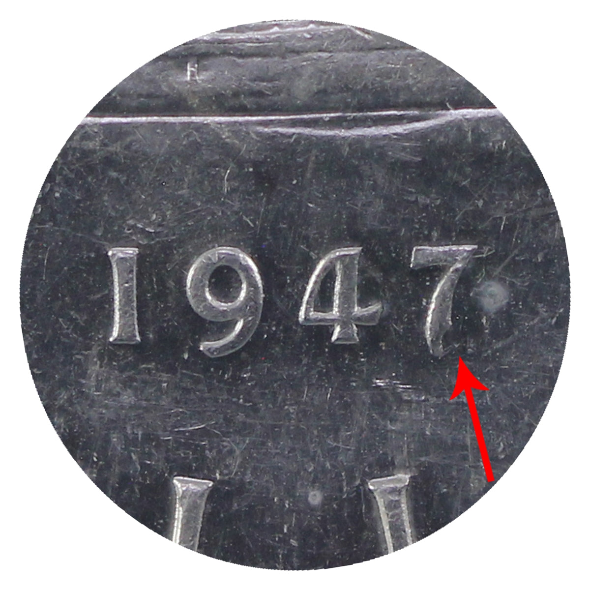1947 Pointed 7; Dot Canada Dollar ICCS Certified AU55 (XUV 354)