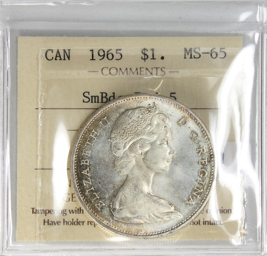 1965 Small Beads Ptd. 5 (Type 1) Canada Dollar ICCS Certified MS65