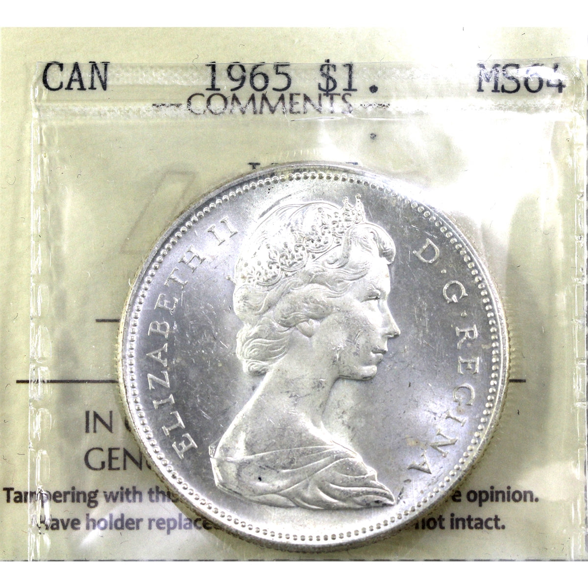 1965 Large Beads Ptd. 5 (Type 4) Canada Dollar ICCS Certified MS64