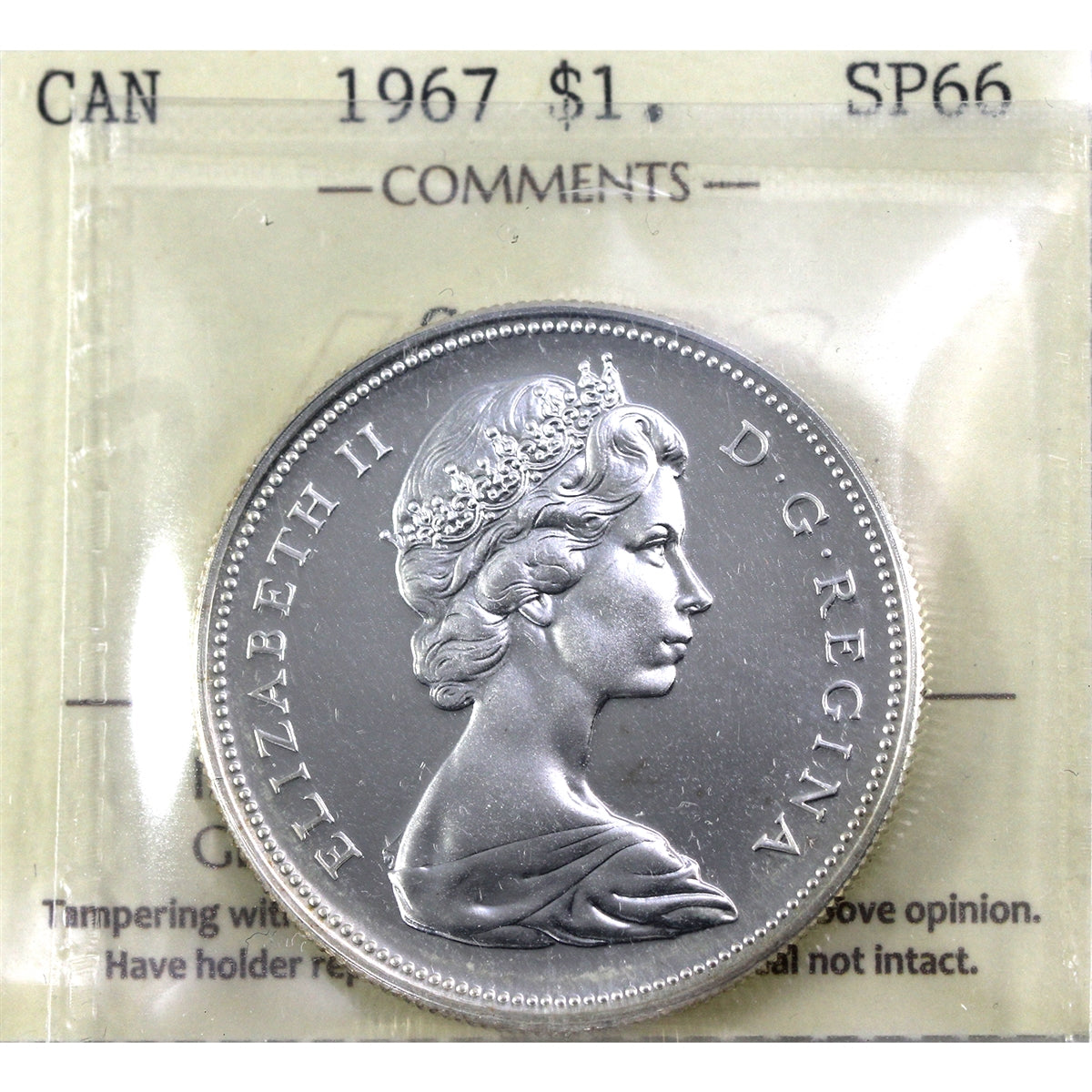 1967 Canada Dollar ICCS Certified SP66 Cameo – Colonial Acres Coins