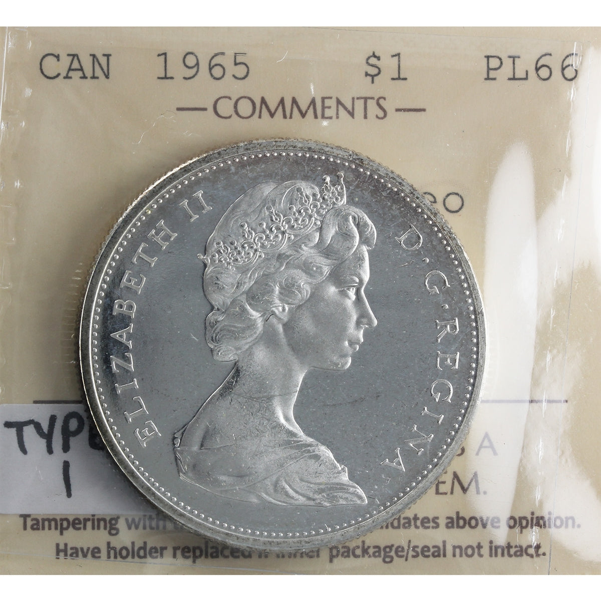 1965 Small Beads Pointed 5 (Type 1) Canada Dollar ICCS Certified PL66 Cameo