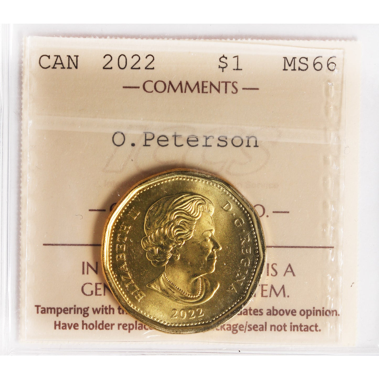 2022 Oscar Peterson Canada Dollar ICCS Certified MS66