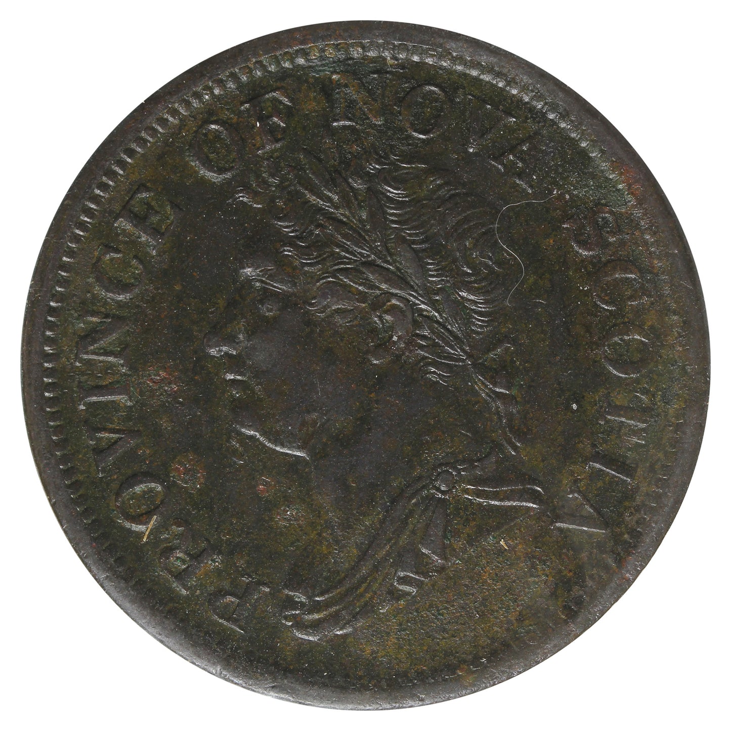 NS-2B1 1832 Nova Scotia Penny Almost Uncirculated (AU50) Corrosion