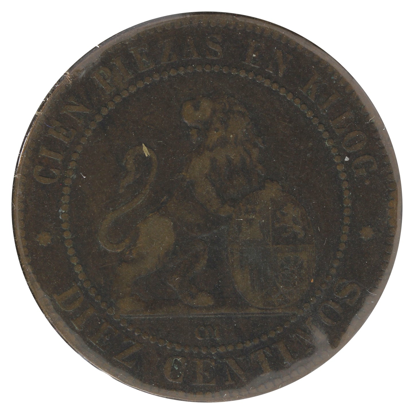 Spain 1870OM 10 Centimos VF-EF (VF30)