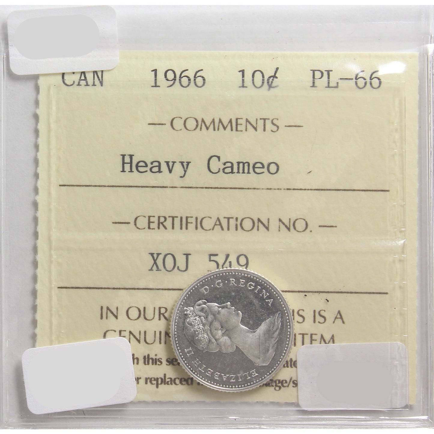 1966 Canada 10-cents ICCS Certified PL66 Heavy Cameo