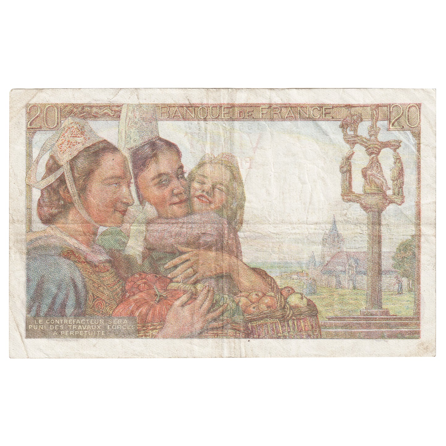 France 1943 20 Francs Note, VF (Holes)