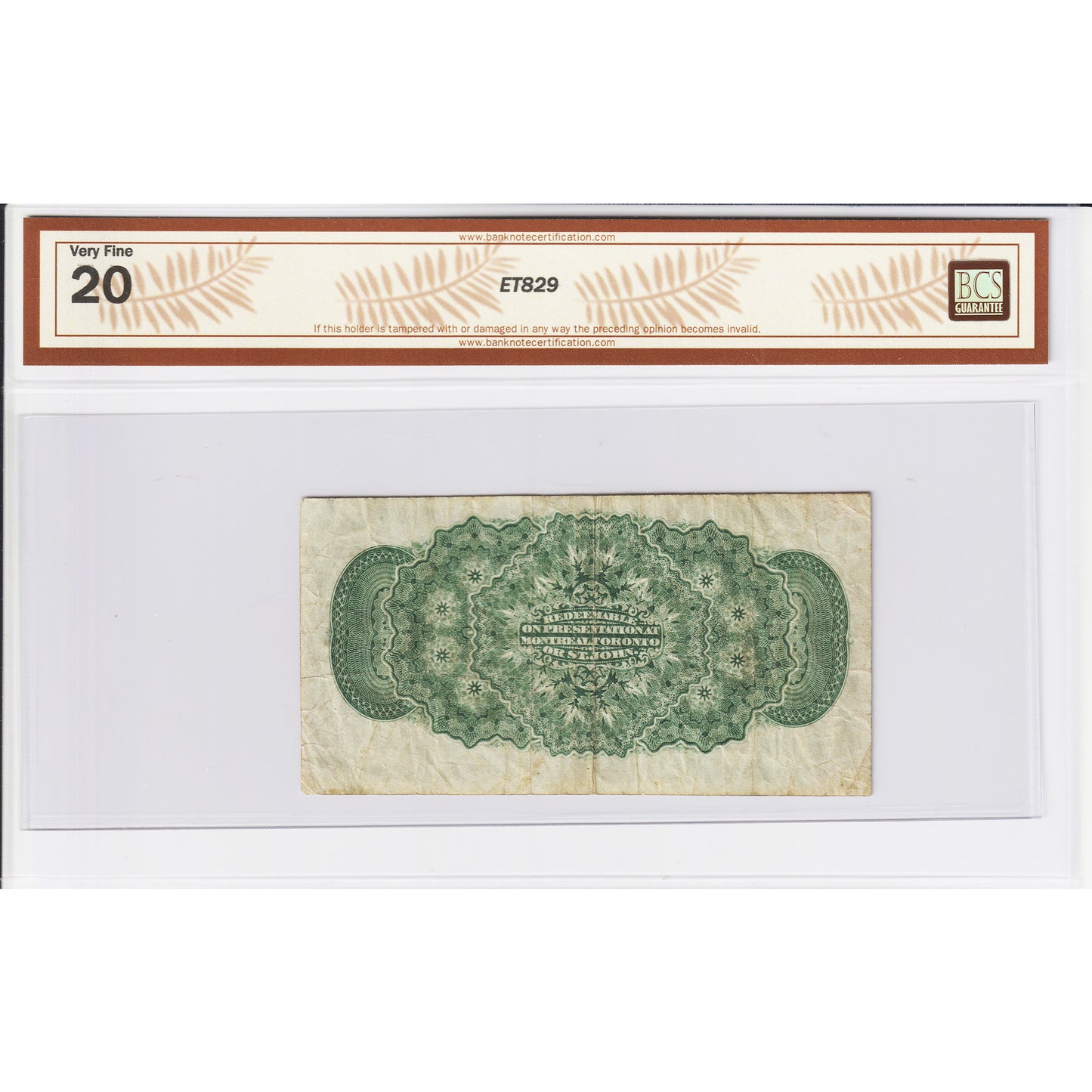 DC-1c 1870 Dominion 25-cent Shinplaster Plain, BCS Cert VF20 (Issues)