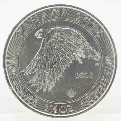 2016 Canada $8 Snow Falcon 1.5oz .999 Pure Silver (No Tax) Toned