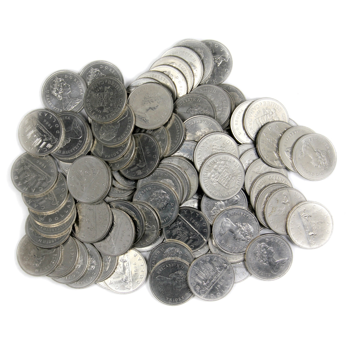 Lot of 100x Mixed Canada Nickel Dollars, At Least 15 Dates from 1968 to 1986, 100Pcs