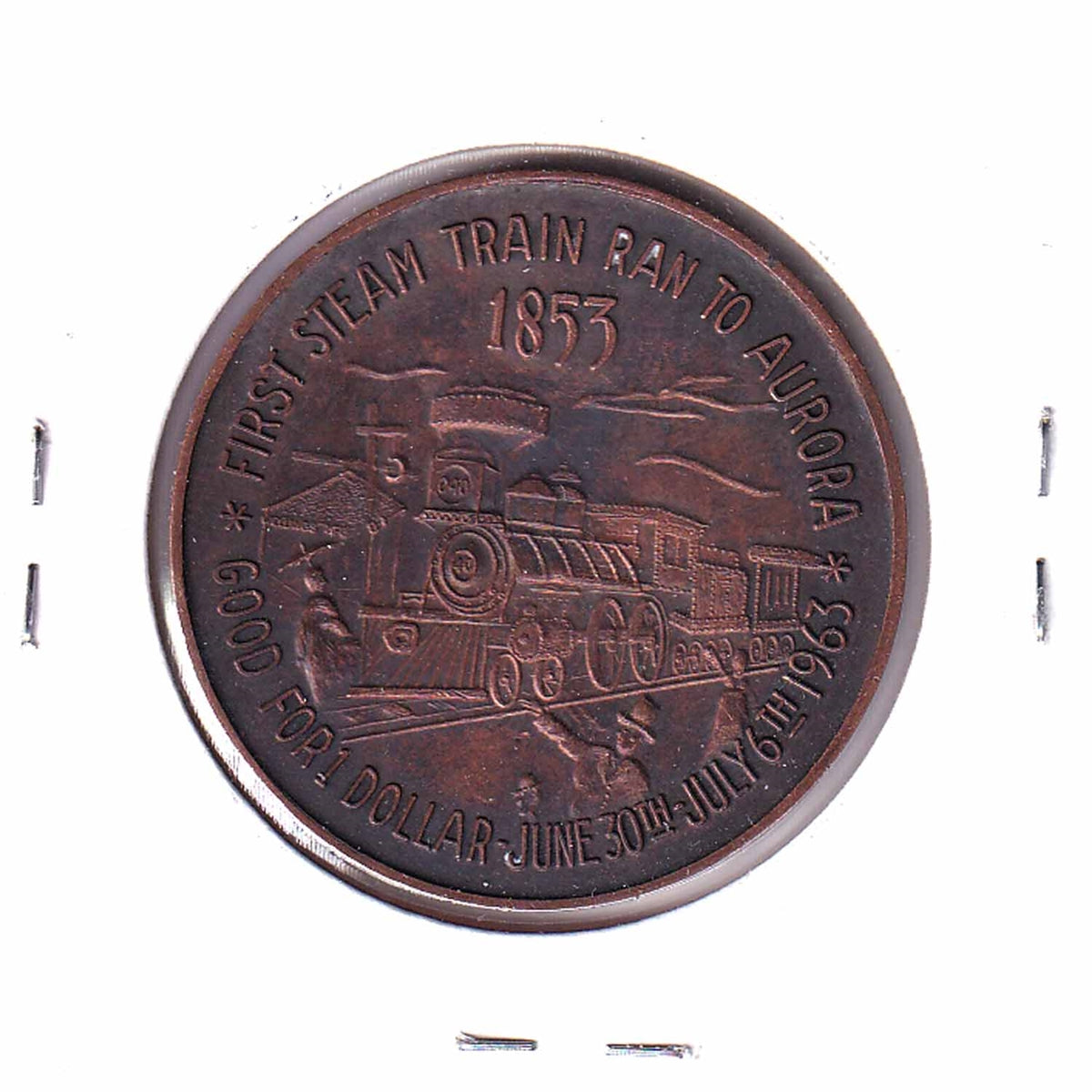 1963 Aurora, ON, Centennial Trade Dollar Token: First Steam Train Run, 1853 (Issues)