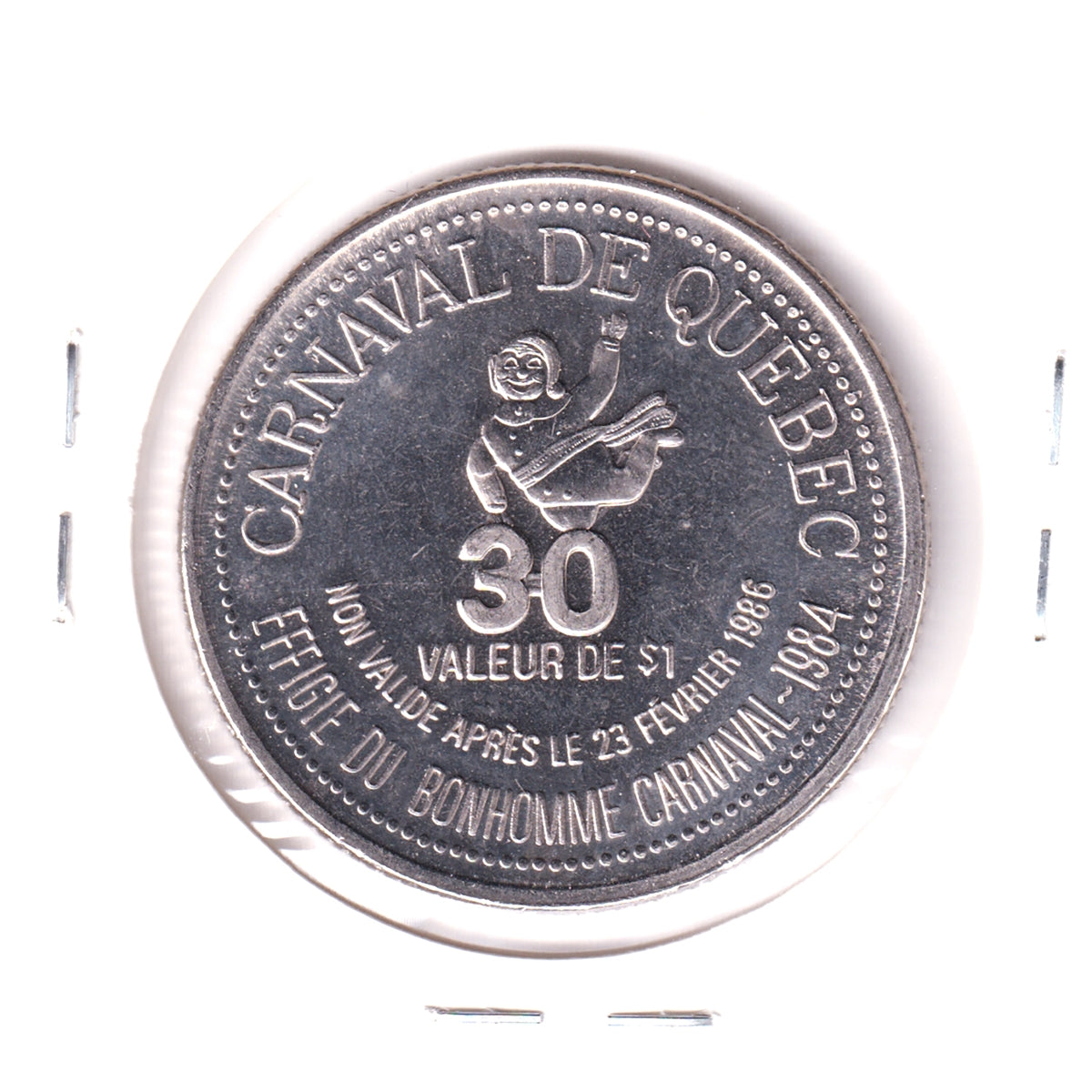 1986 Dollar du Carnaval de Quebec Trade Token: Effigie du Bonhomme Carnaval 1984 (30)