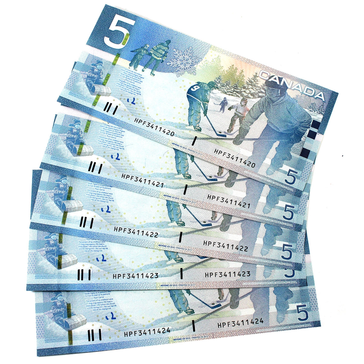 5x Sequential 2006 Canada $5 Notes Jenkins-Carney, 5Pcs