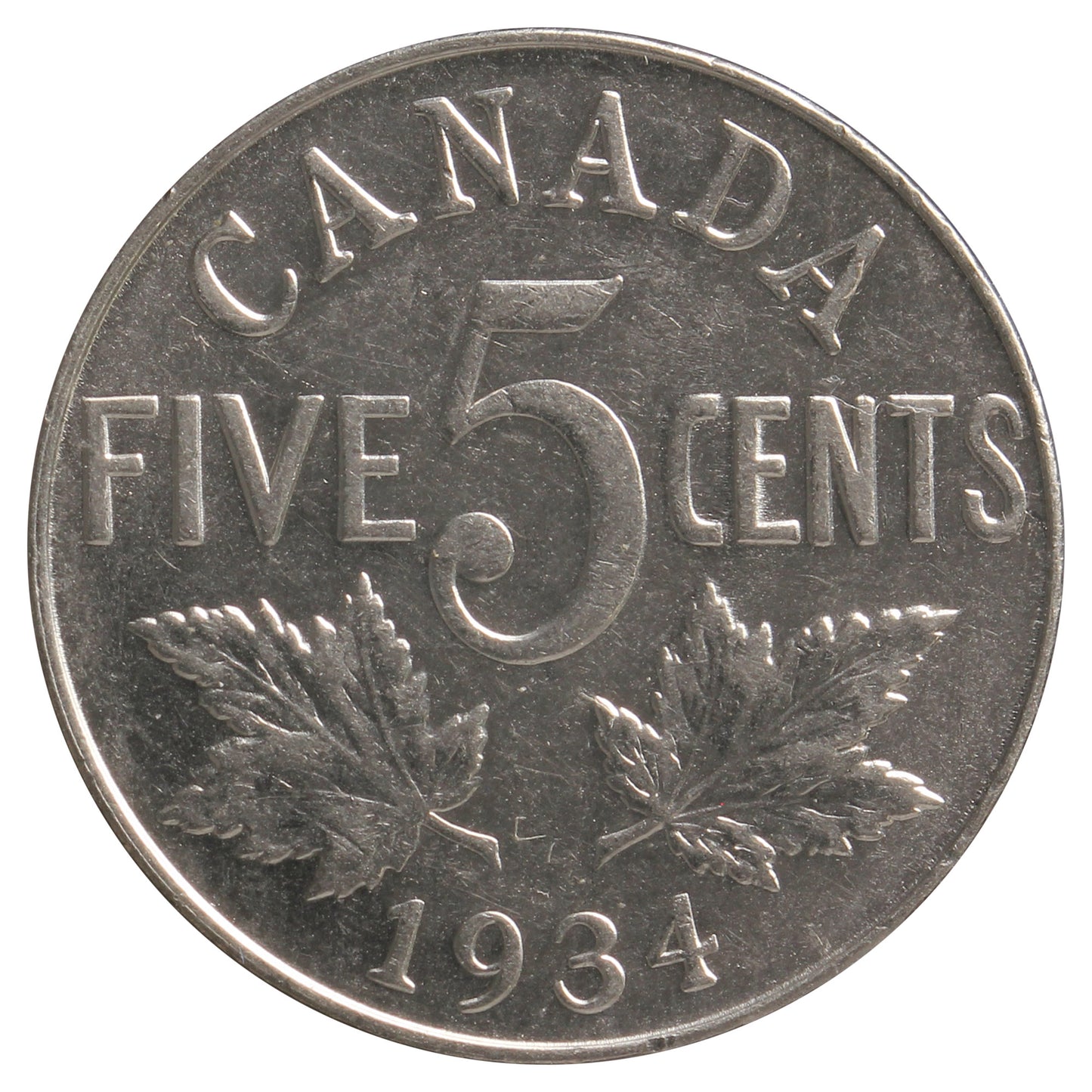 1934 Canada 5-cents EF-AU (EF-45) Scratched