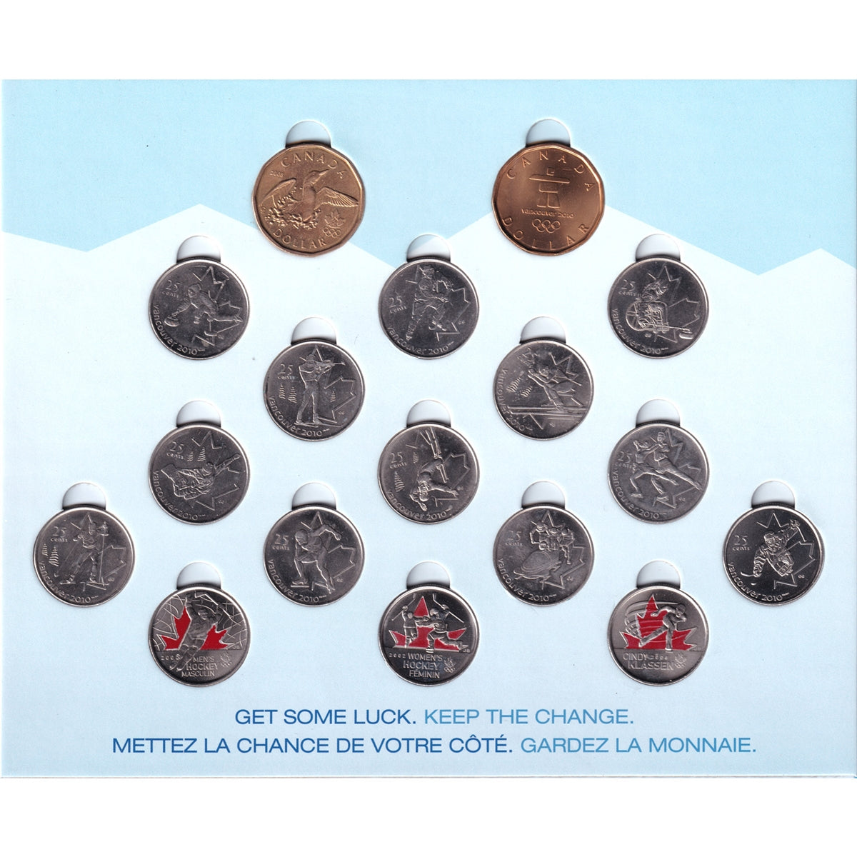 2007-2010 Vancouver Olympics 17-coin Set (3x Coloured) in RBC Board (Light Wear)