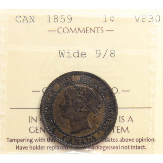 1859 Wide 9/8 Canada 1-cent ICCS Certified VF30