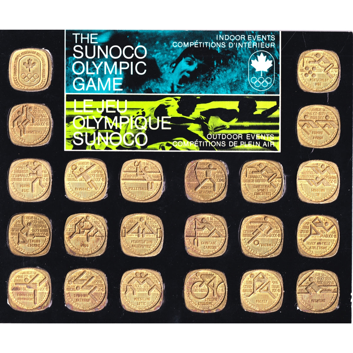 1972 Sunoco Olympic Game Medallion Set of 22Pcs in Board (Corrosion)