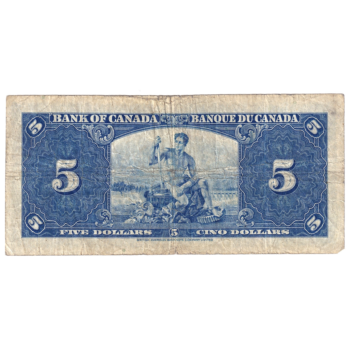 BC-23b 1937 Canada $5 Note, Gordon-Towers, Very Good (VG8) Tears, holes, or impaired