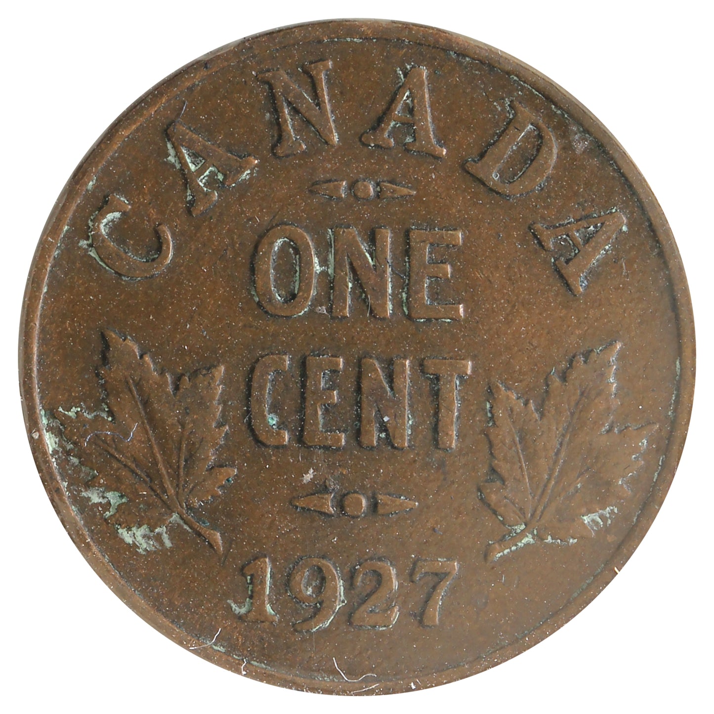 Lamination Error 1927 Canada 1-cent F-VF (F15) corrosion