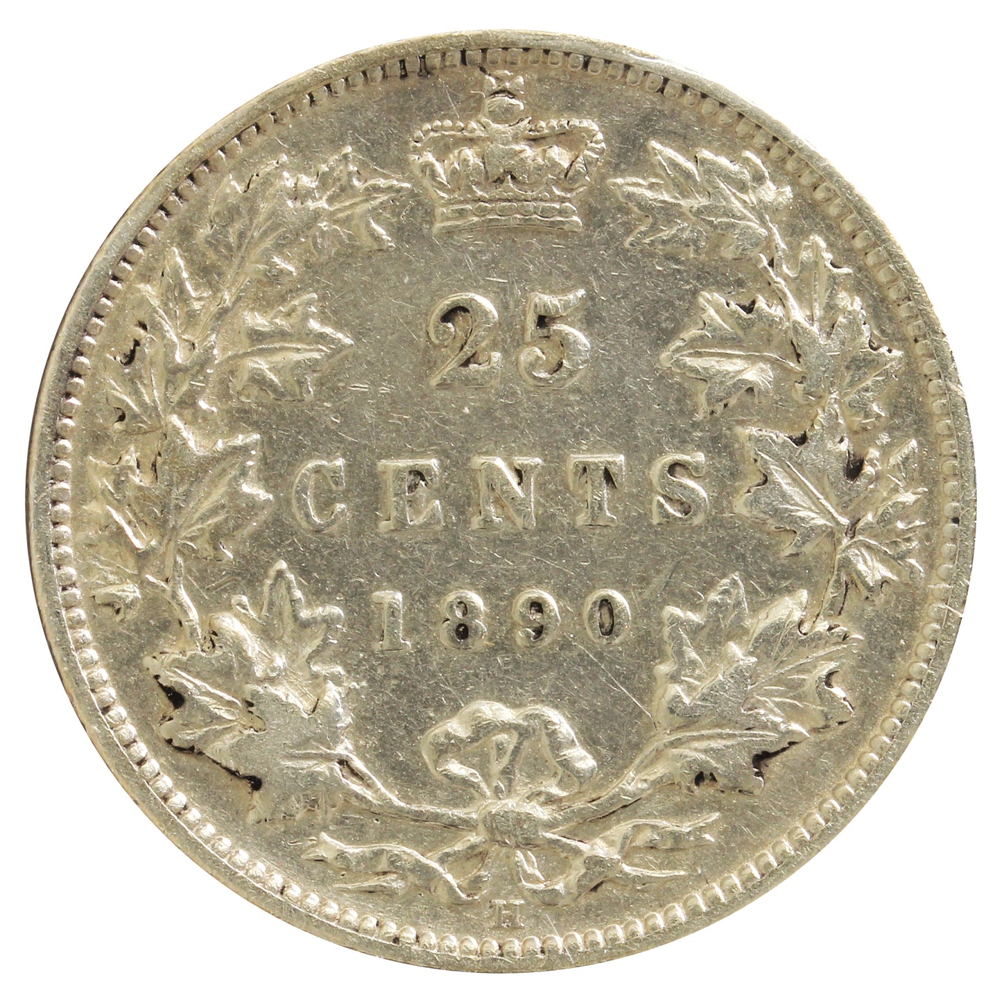 1890H Canada 25-cents Very Fine (VF20) cleaned