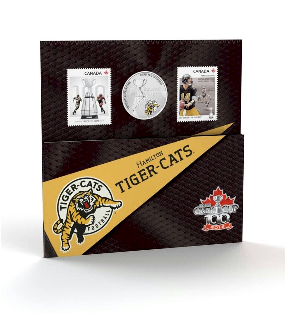 2012 Canada 25-cent Hamilton Tiger Cats CFL - Coin and Stamp Set.