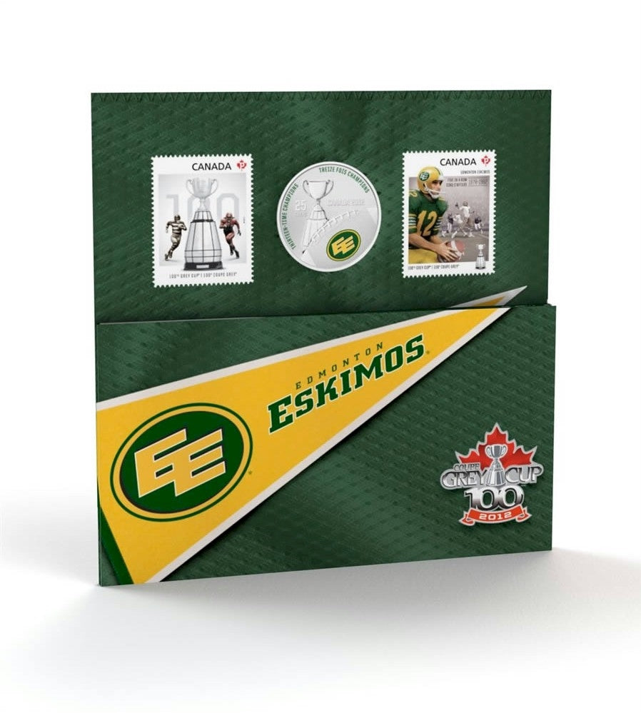 2012 Canada 25-cent Edmonton Eskimos CFL - Coin and Stamp Set.