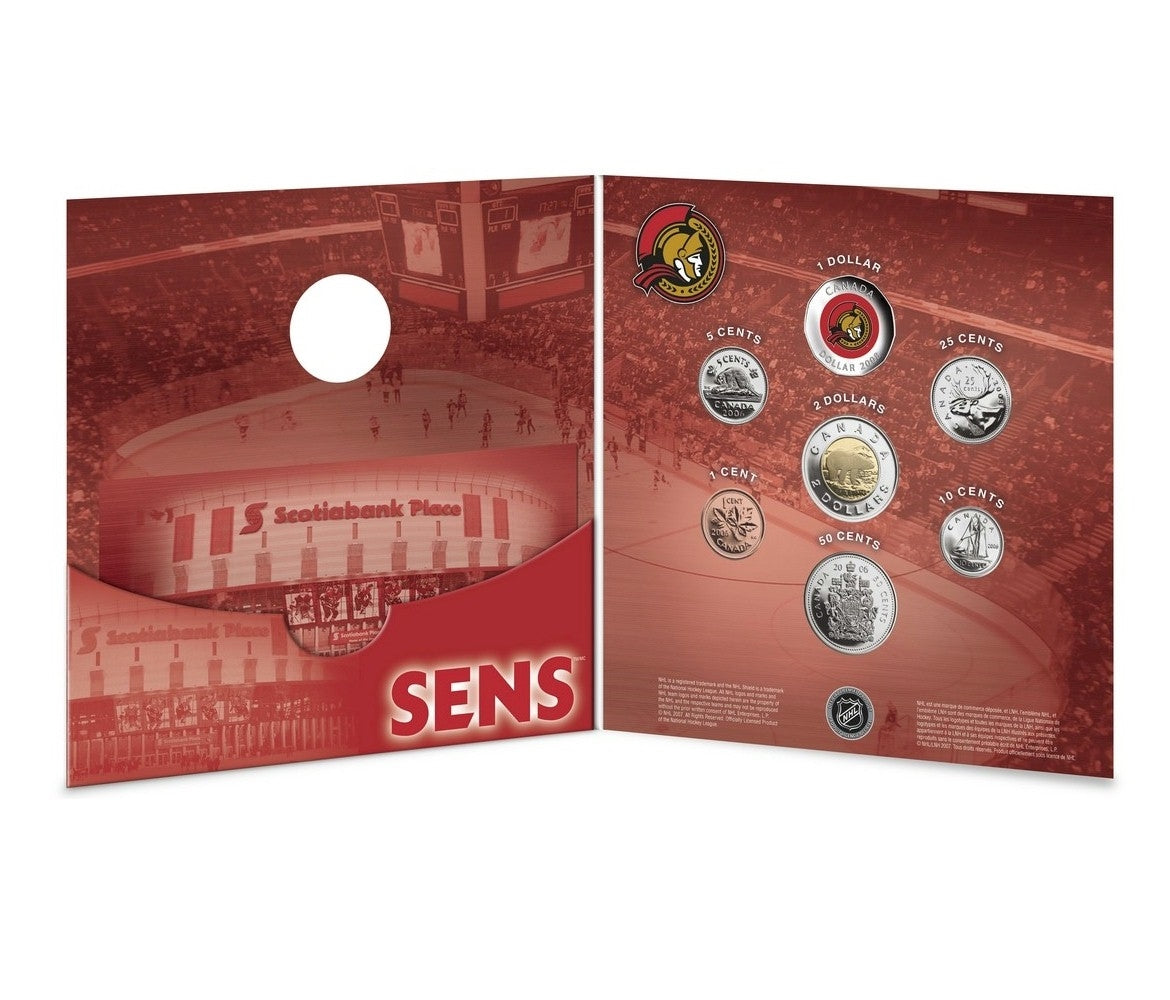 2008 Canada Ottawa Senators NHL Coin Set with Colourized Dollar.
