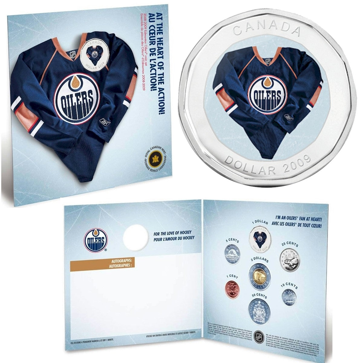 2009 Edmonton Oilers NHL Coin Set with $1 Coloured Jersey