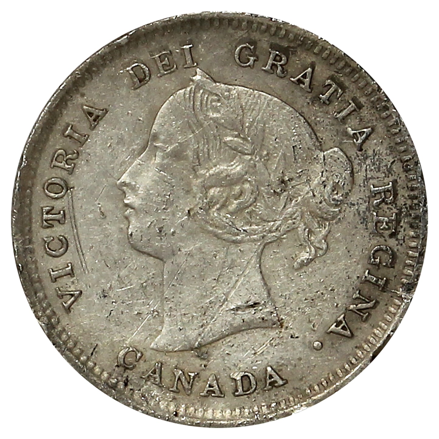 1891 Obv. 5 Canada 5-cents Almost Uncirculated (AU50) (Impaired)