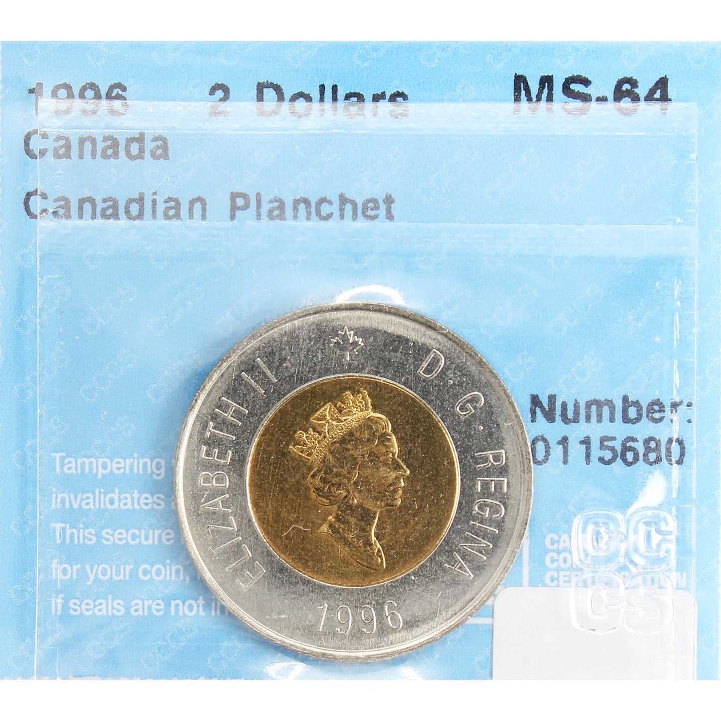 1996 Canadian Planchet Canada Two Dollar CCCS Certified MS64