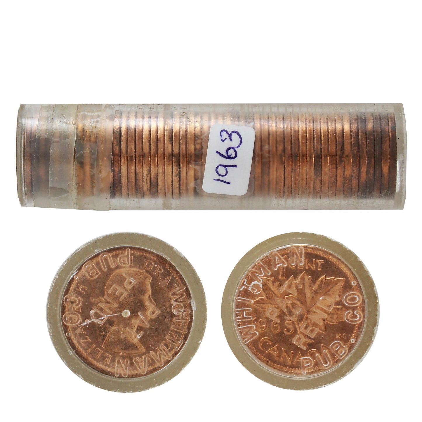 1963 Hanging 3 Canada 1-Cent Mint State Roll (Toned)