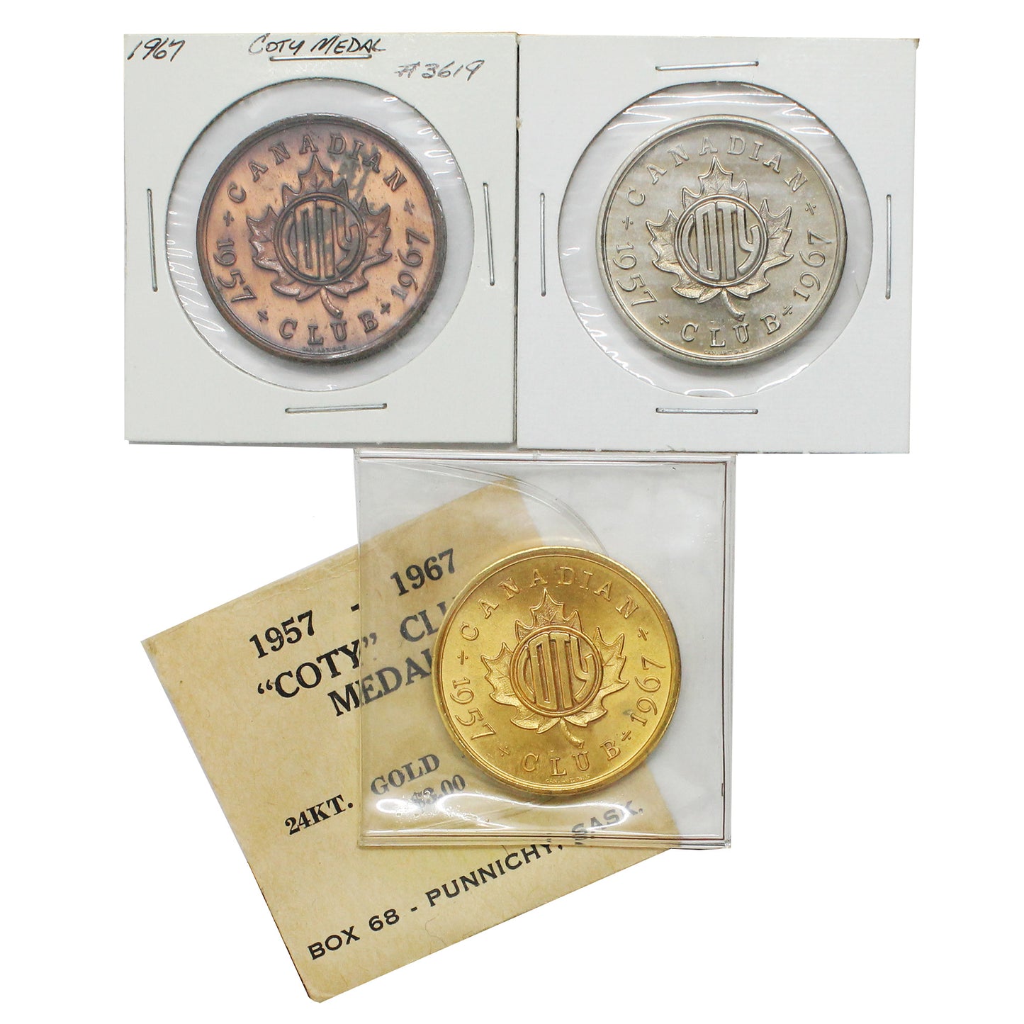 3x 1967 Canadian COTY Club Centennial Medallions, 3Pcs