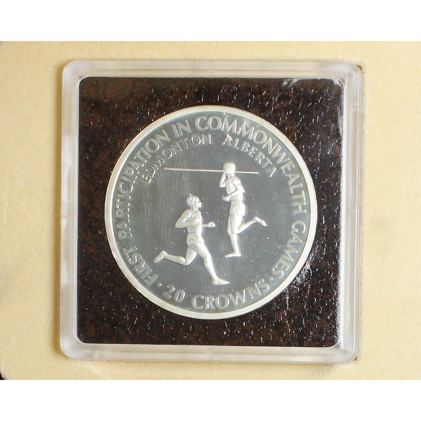 Turks & Caicos 1978 20 Crowns Commonwealth Games Sterling Proof in Box (Impaired)