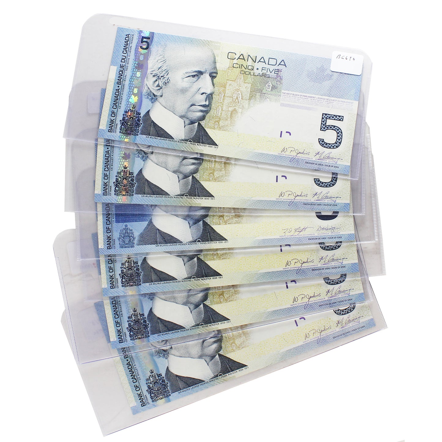 6x BC-62a, BC-67a & BC-67b 2006 & 2009 Canada $5 Notes J-C, UNC+, 6Pcs