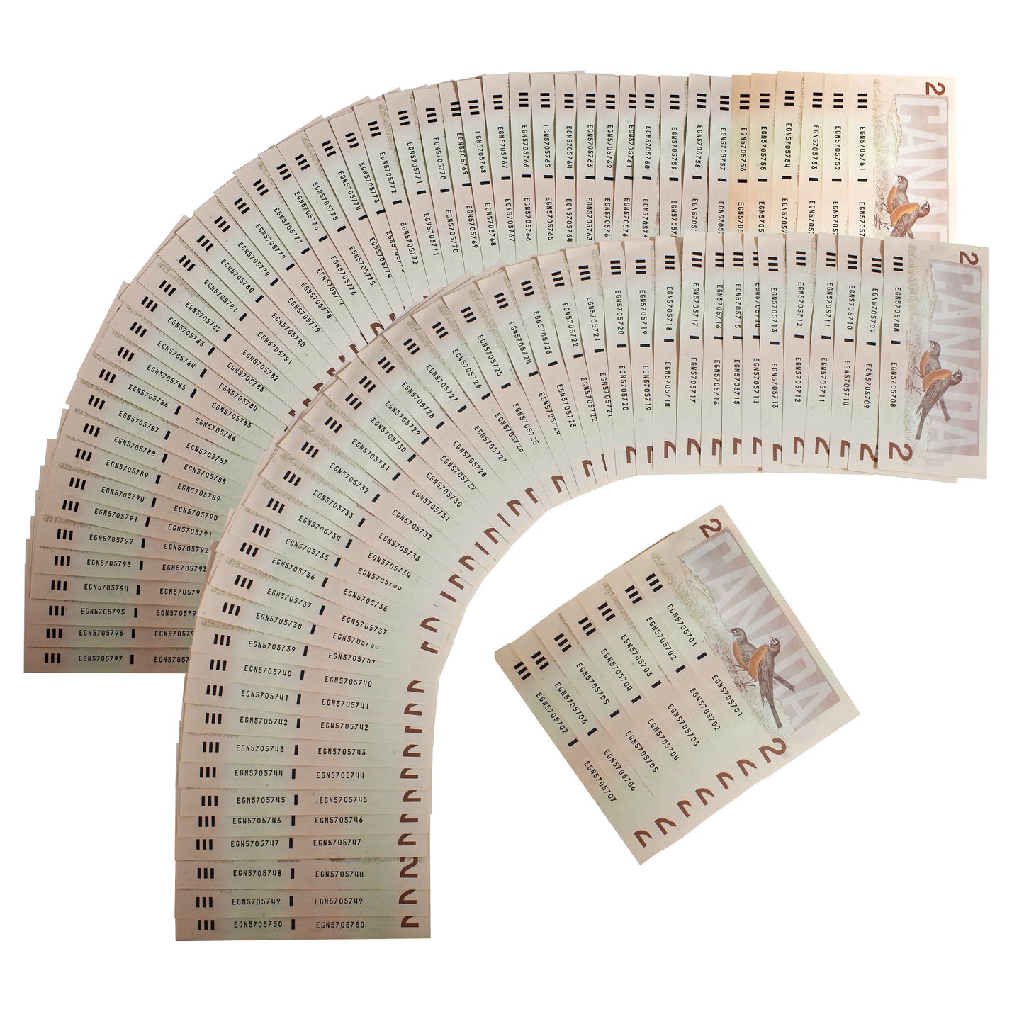 Lot of 97x Sequential 1986 Canada $2 Notes, T-C, EGN, 97Pcs (See text)