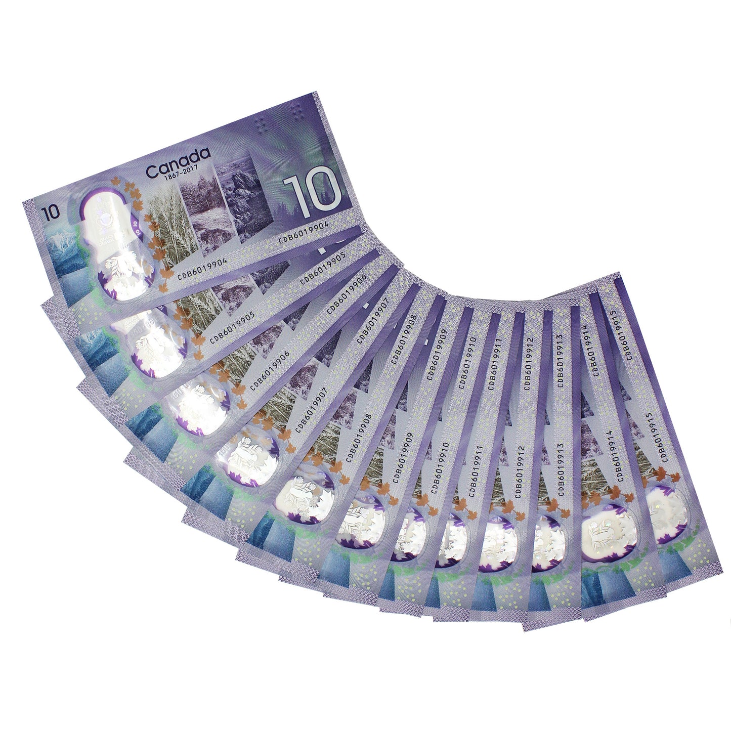 Lot of 12x Sequential 2017 Canada $10 Notes W-P, CBD, ~AU to UNC, 12Pcs