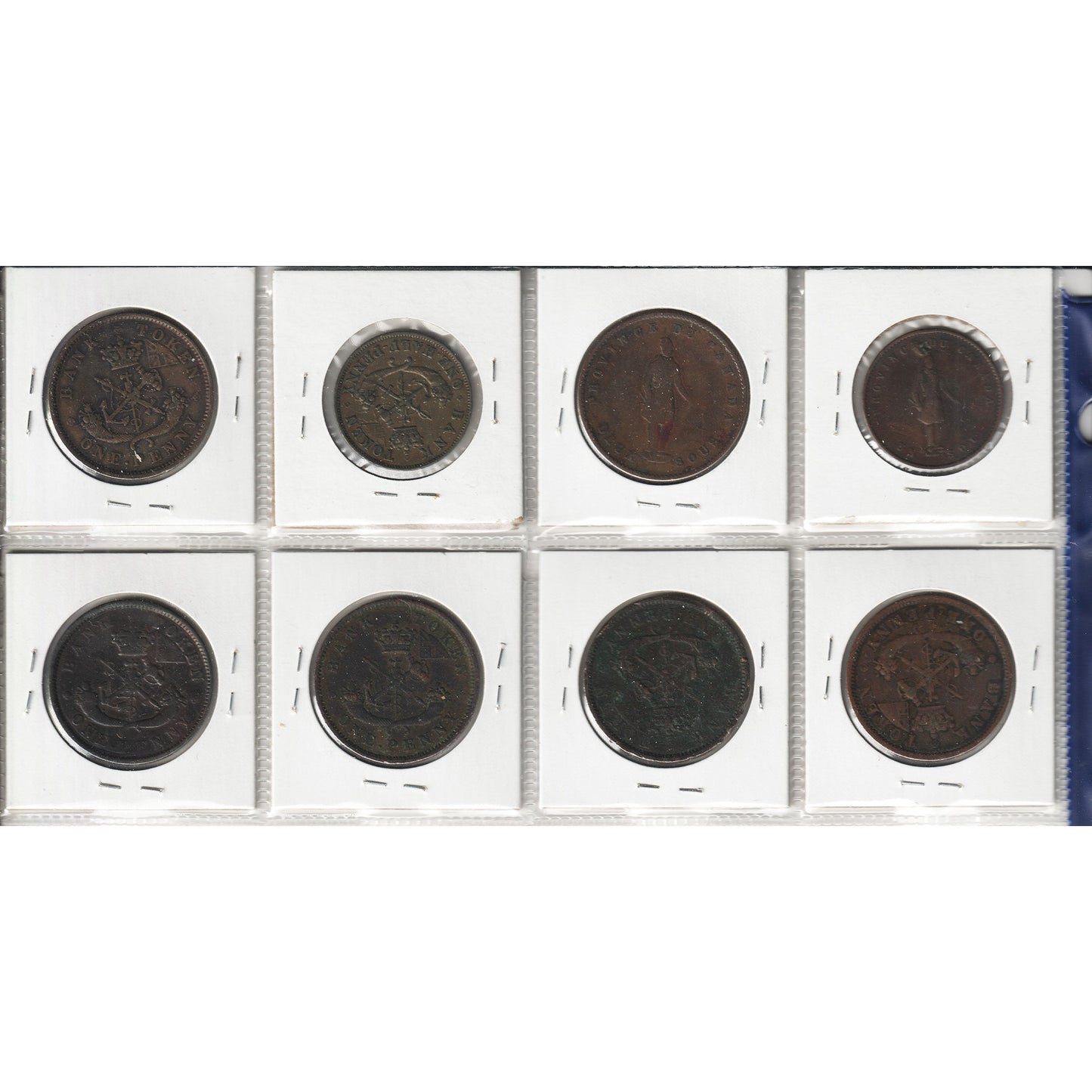 Lot of 8x 1850-1852 Upper Canada & Quebec Bank Tokens VG to AU, 8Pcs (Impaired)