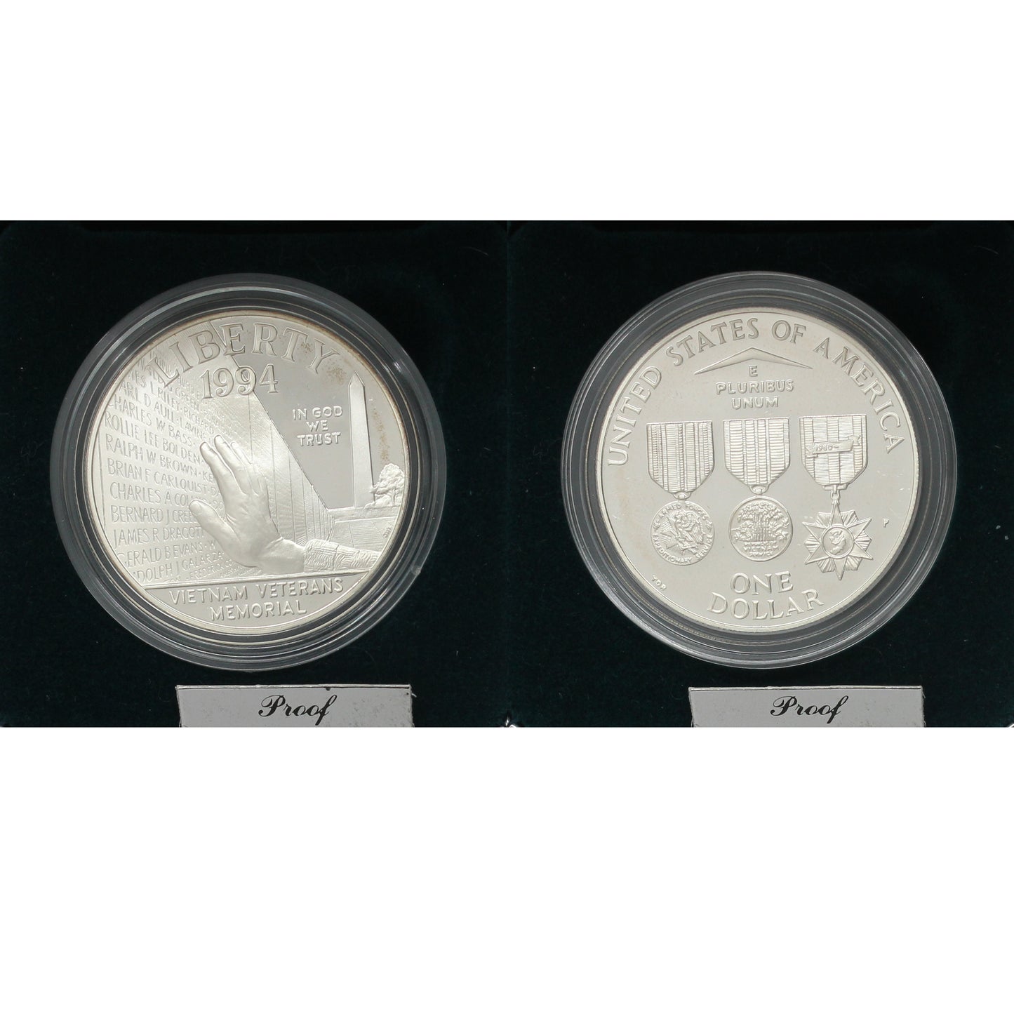 1994 P USA Vietnam Veterans Memorial Silver Dollar (Lightly toned)