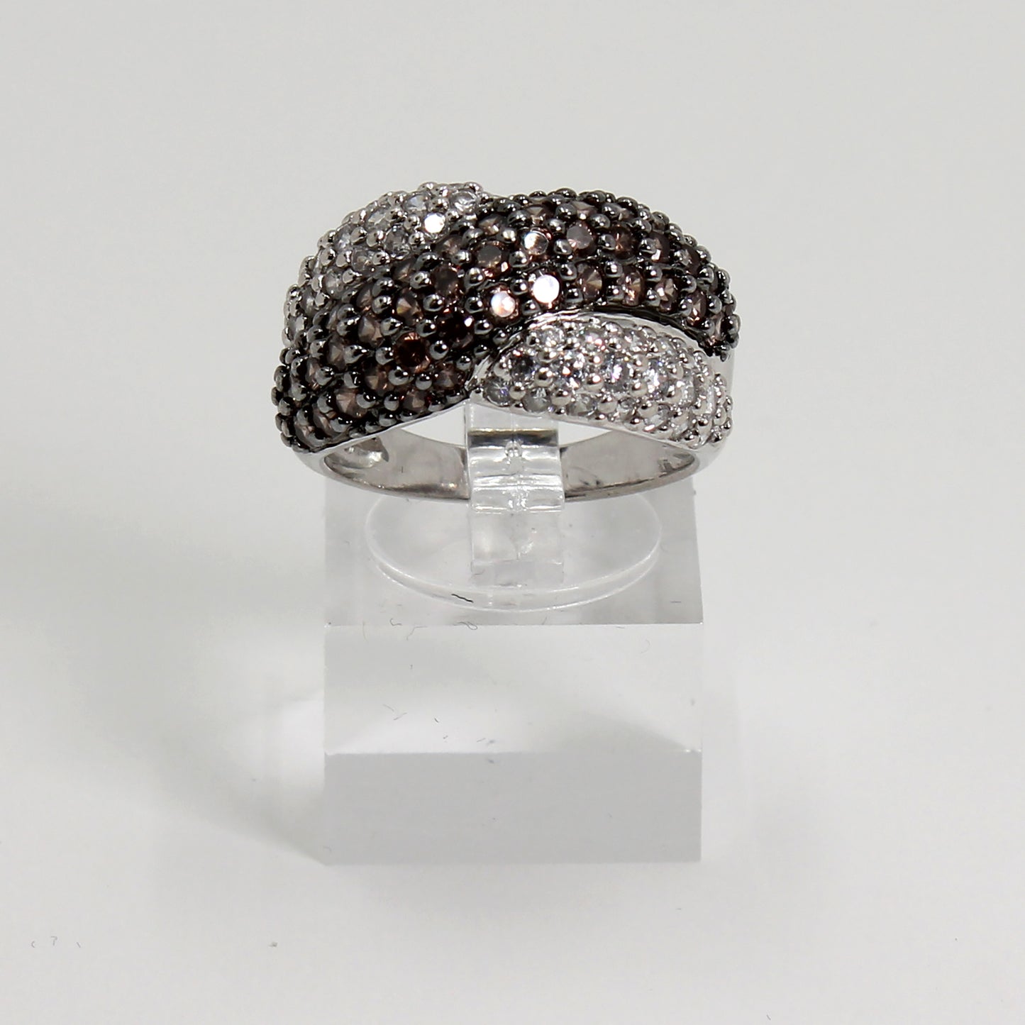Sterling Silver Light Brown Overlap Statement Ring Size - 8