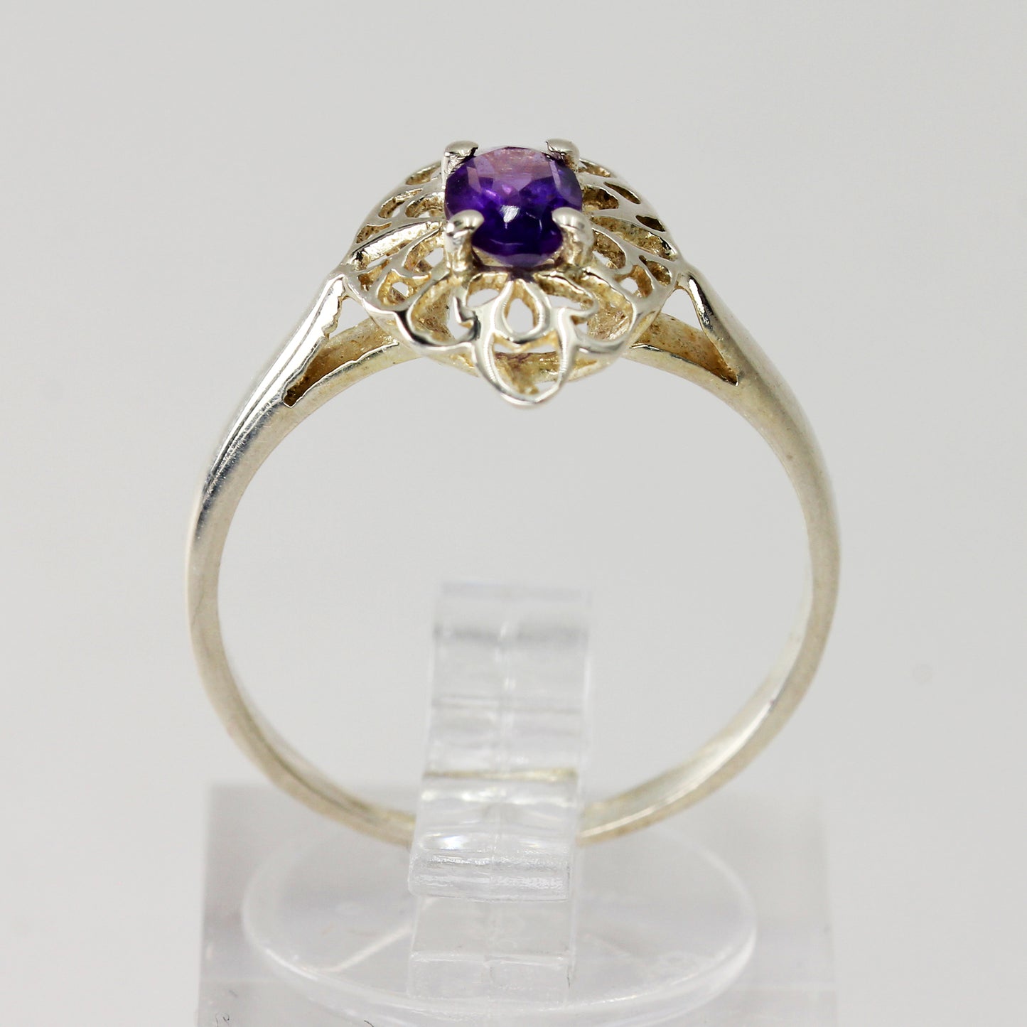 Sterling Silver Purple Stone Art Deco Ring - Size 7