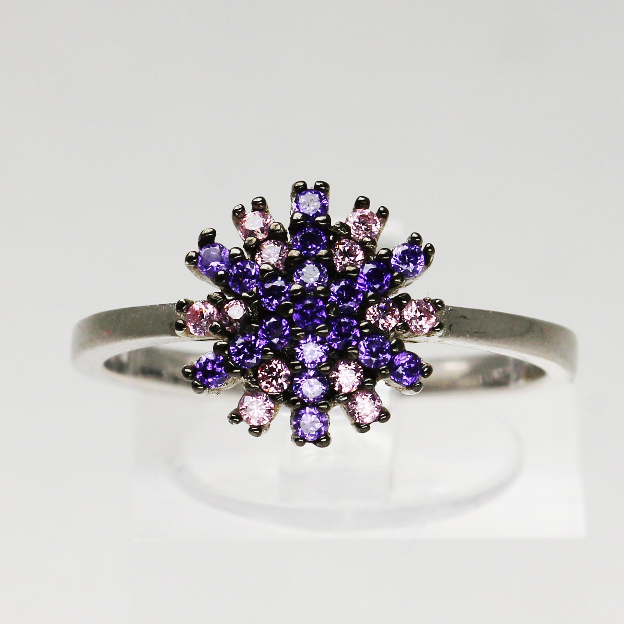 Lady s Sterling Silver Pink Purple Sunburst Ring Size 7 3 4