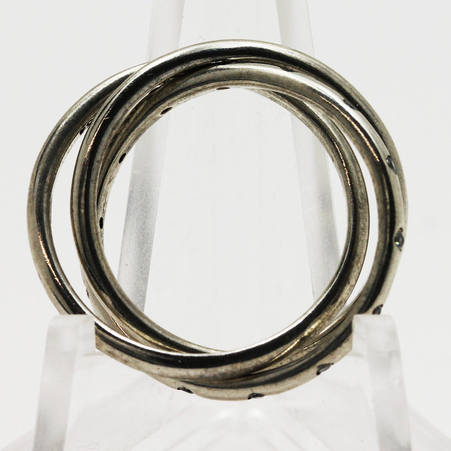 Sterling Silver Connected Tri-Band Sparkling Ring - Size 6