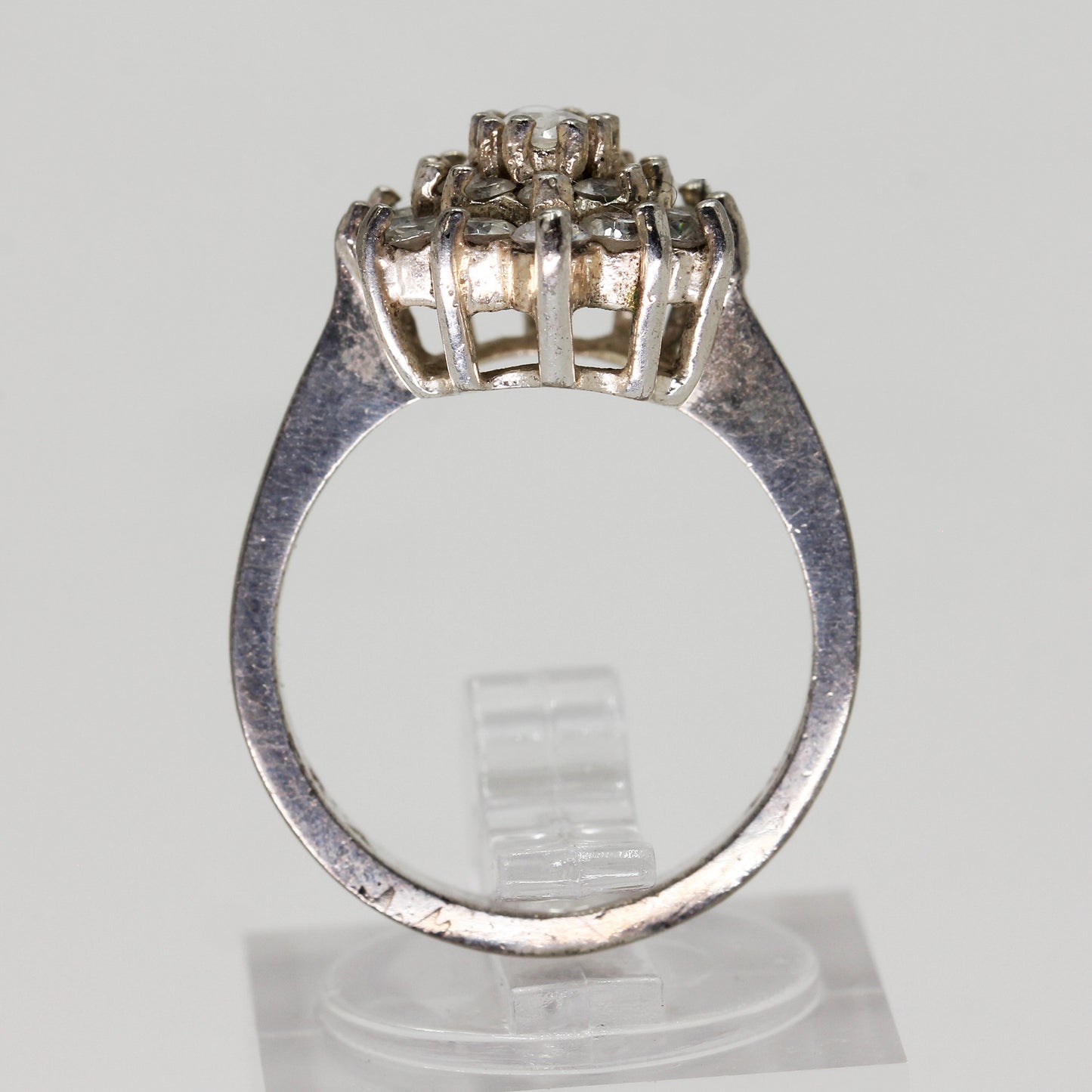 Sterling Silver Clear Stone Cluster Ring - Size 6