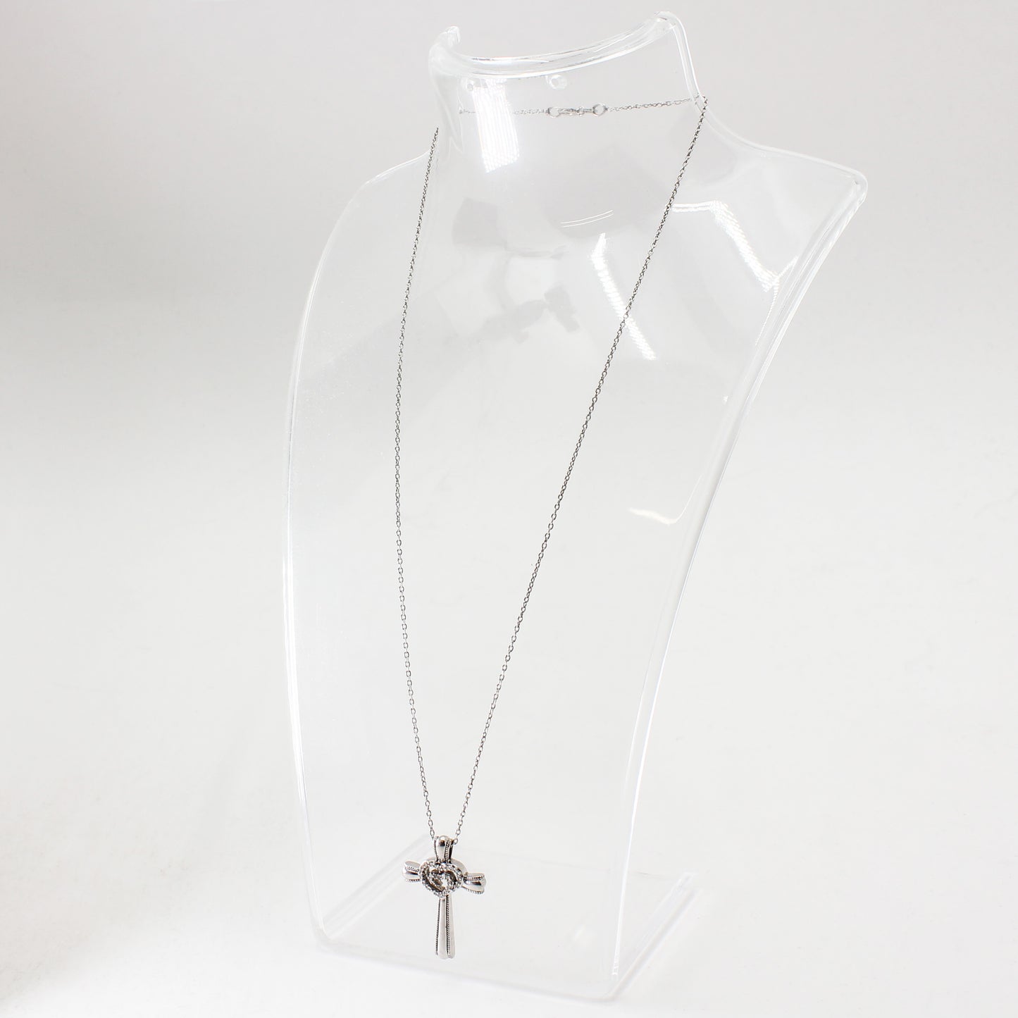 Lady's Sterling Silver Heart & Cross Necklace - 17"