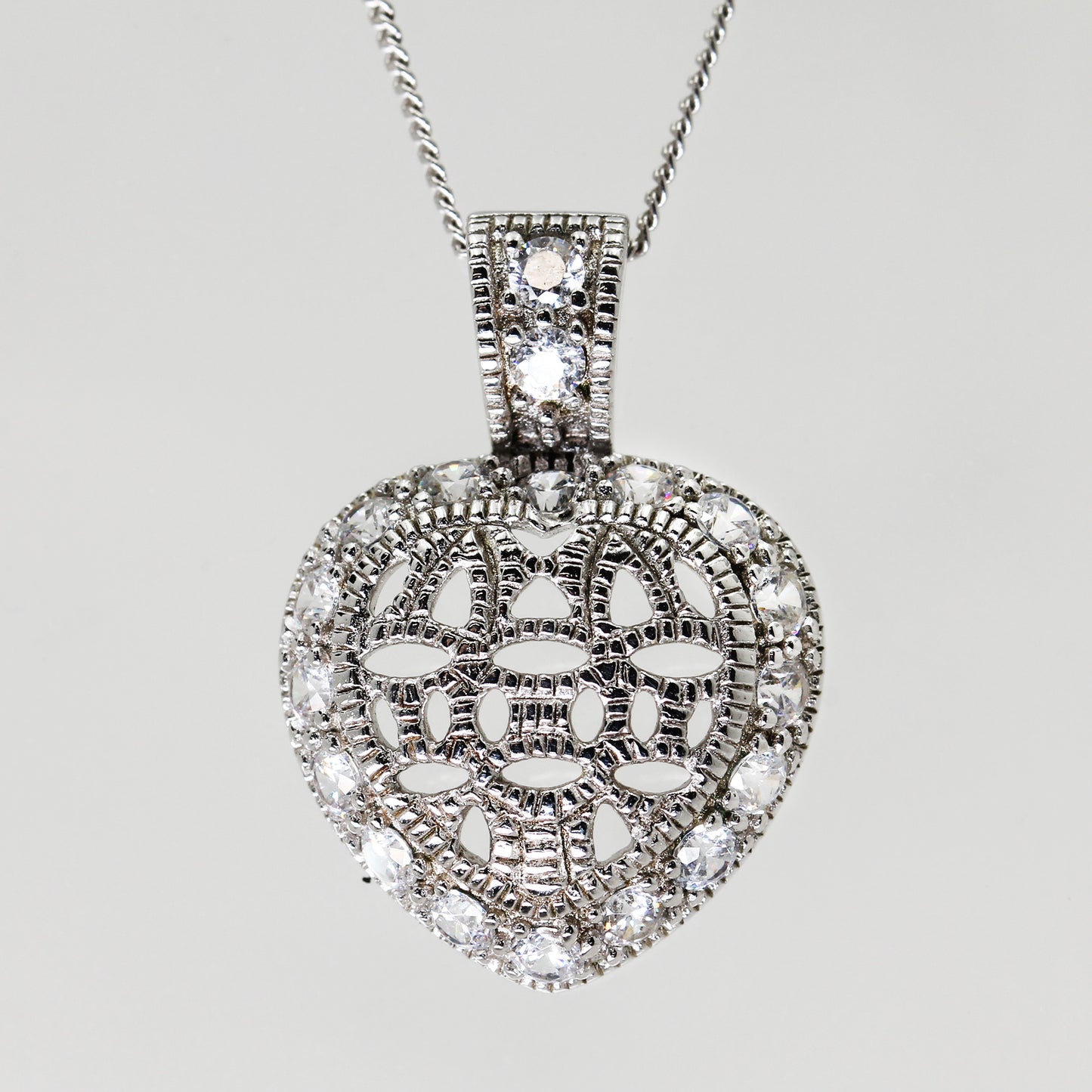 Lady's Sterling Silver Openwork Heart Necklace - 19"