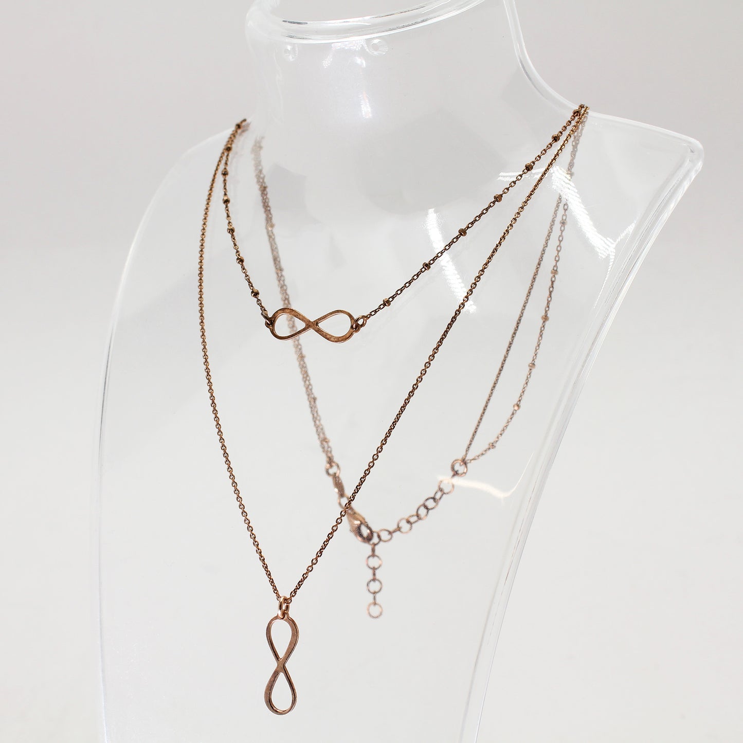 Lady's Sterling Silver Rose-Toned Multi Chain Infinity Necklace - 20"