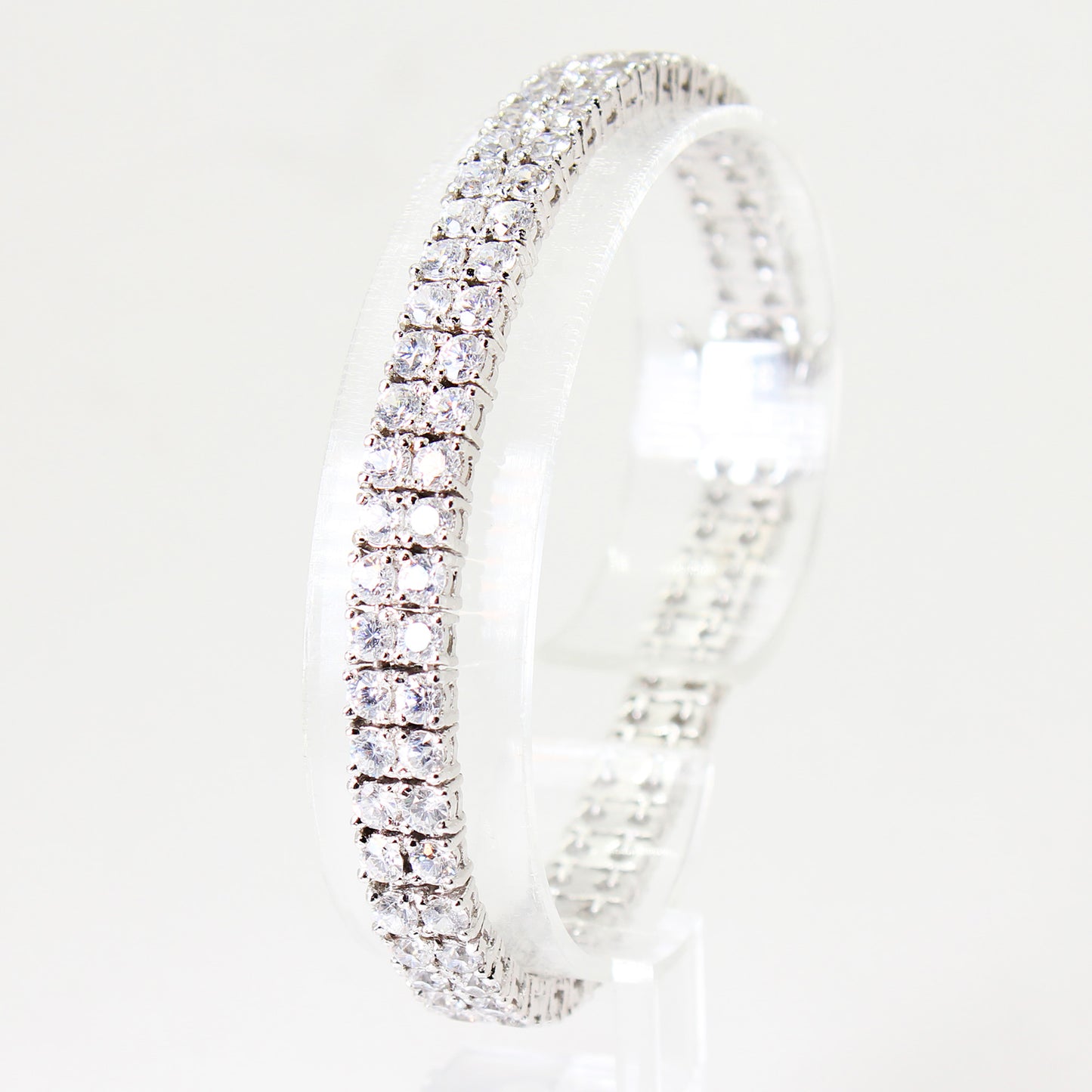 Lady's Sterling Silver Double Row Tennis Style Bracelet - 7 1/2"